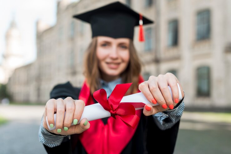 A MBA student showing up her degree on convocation